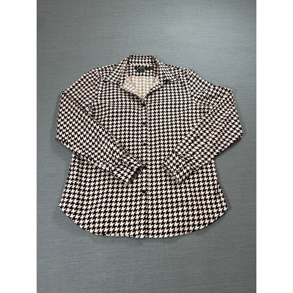 Lauren Ralph Lauren Shirt Women L Black White Good Houndstooth Non-Iron Cotton